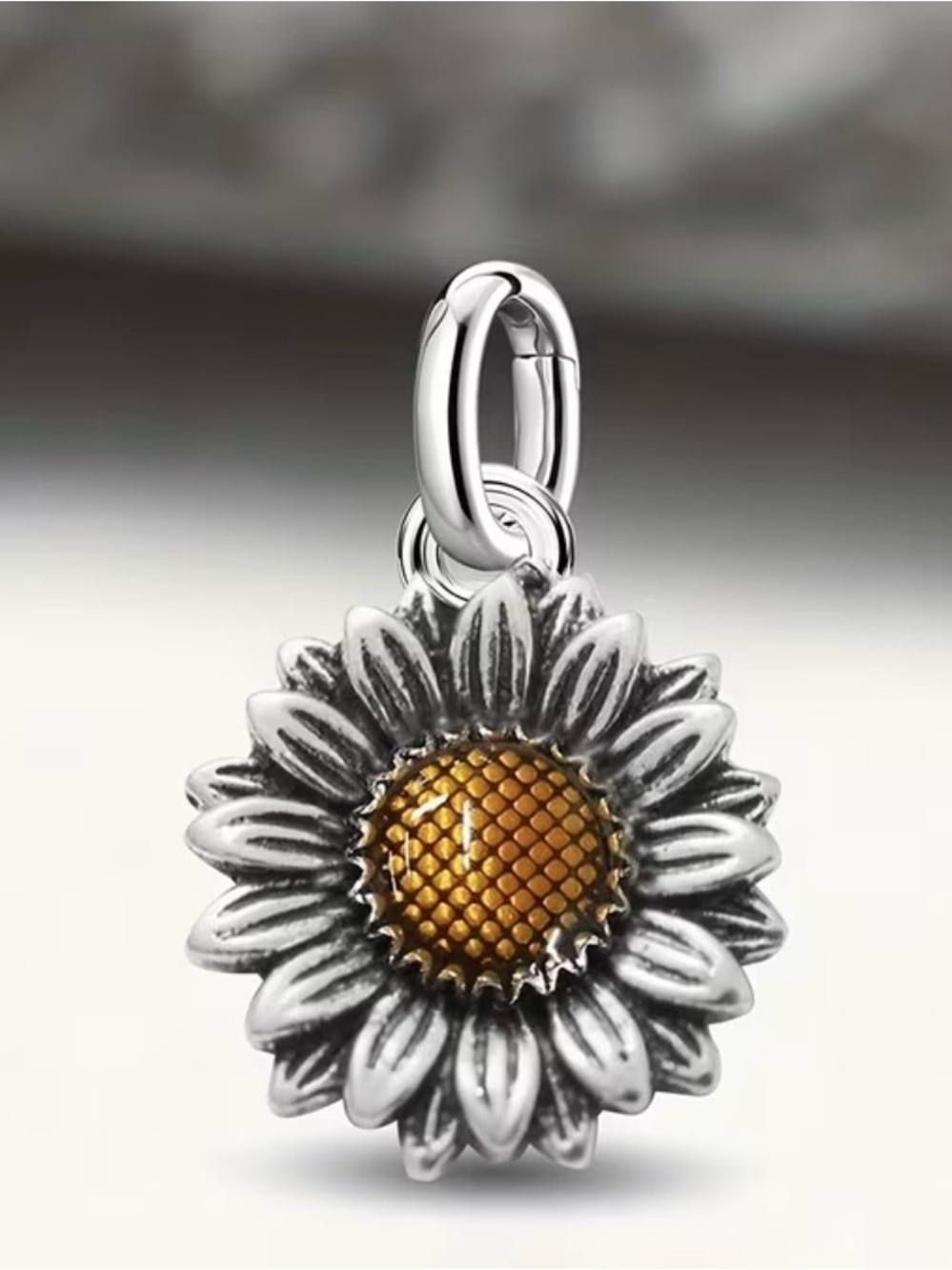 Sterling Silver Sunflower Charm Pendant with Gold Center